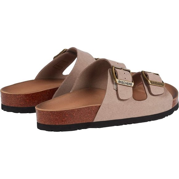 SKECHERS Women Relaxed Fit Luxe Foam Slip on Buckle Sandal -- Taupe - Picture 2 of 7